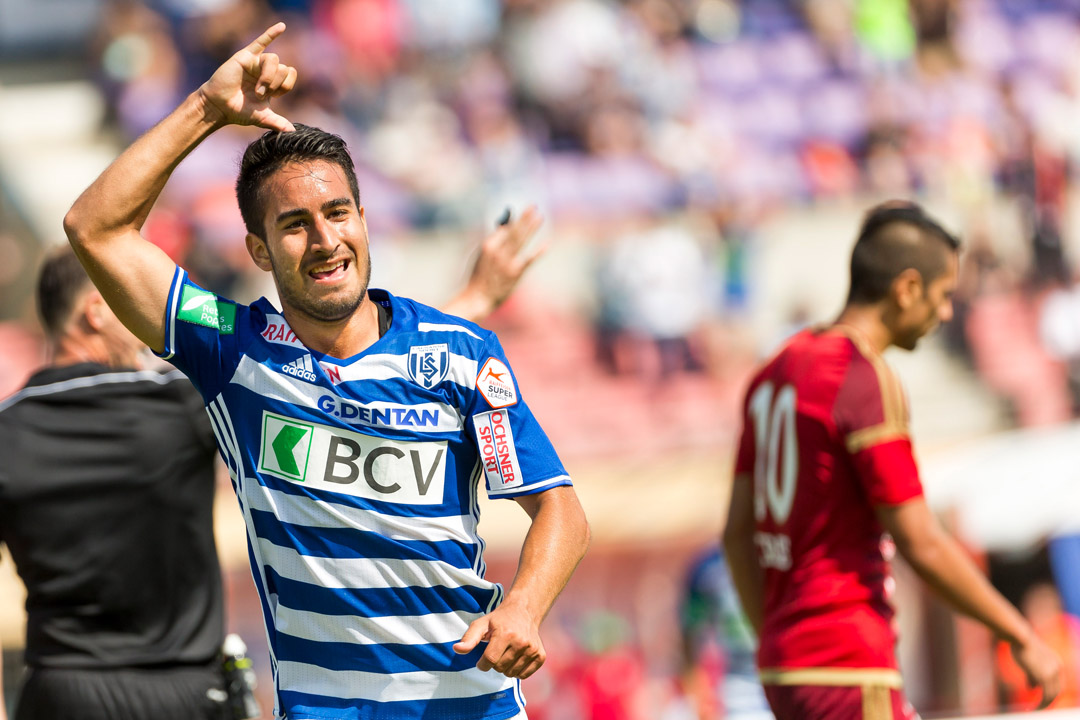 FC Lausanne-Sport, Joie de Samuele Campo (FC LS) apres avoir marque le but du 3-0.